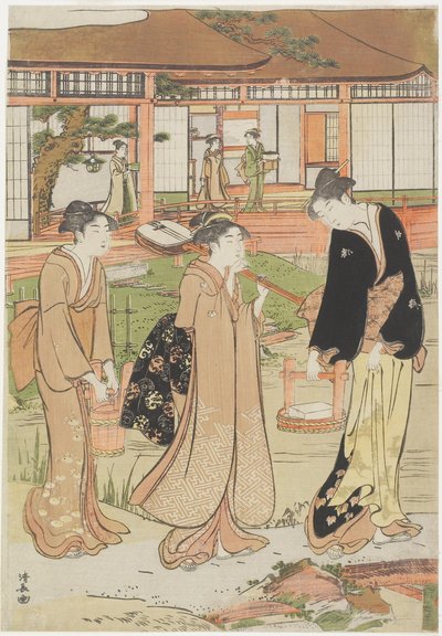 Picknick in de tuin van een Daimyo, 1786 door Torii Kiyonaga